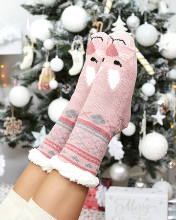 Red women s socks with Christmas pattern Underwear pink WOMAN