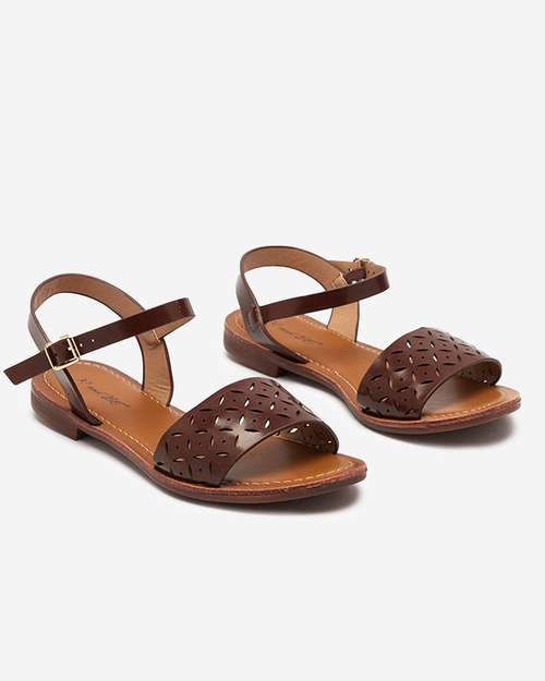 Dark brown women's sandals with openwork Kofiil Footwear brown