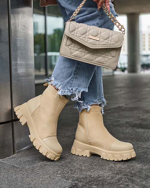 Cream flat cheap ankle boots