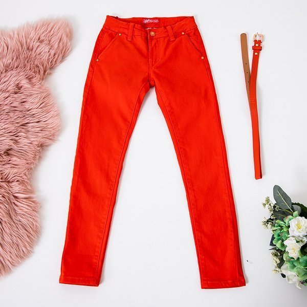 Orange children's trousers with a belt - Clothing