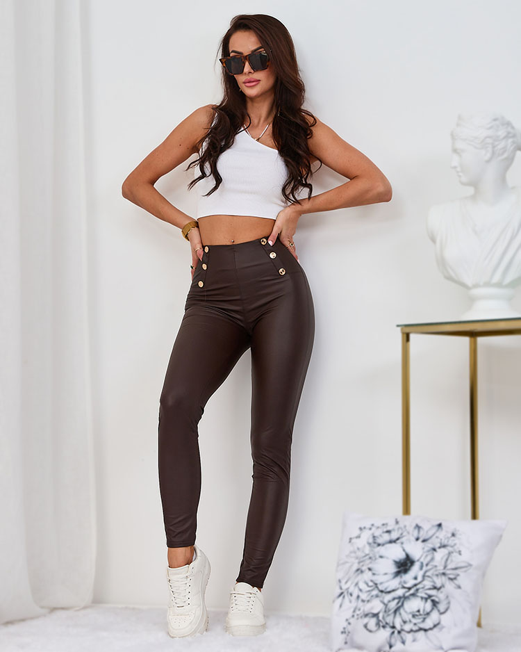 Royalfashion Brown women's eco-leather treggings brown, Dark brown, WOMAN \ CLOTHING \ PLUS SIZE WOMAN \ CLOTHING \ PANTS \ Leggings / Treggings  WOMAN \ CLOTHING \ PANTS \ Faux Leather Pants WOMAN \ CLOTHING \ PANTS \  Nowość WOMAN \ NEW \ Clothing