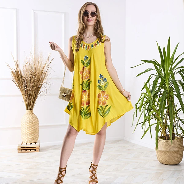 Yellow women's patterned dress-type bedspread with print- Clothing