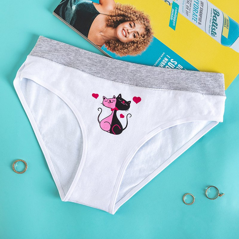 Women's white panties with a cat print - Underwear white | PANTIES ...