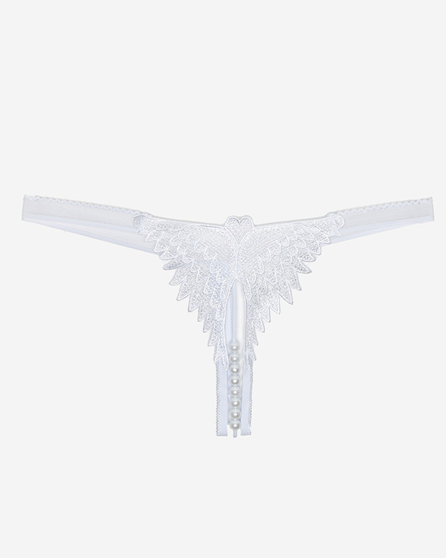 Women s white thong with lace and beads Underwear white WOMAN