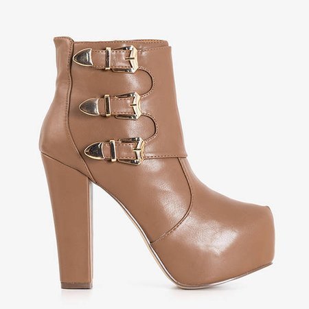 Brown women's boots with buckles Faustyo - Footwear