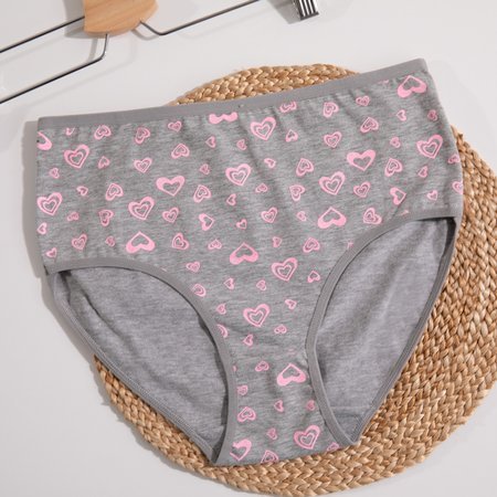 Gray women's cotton panties with hearts PLUS SIZE - Underwear