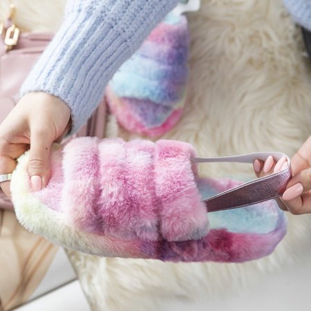 Multicolored women's fur slippers Fornax - Footwear