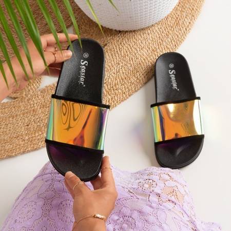 OUTLET Black slippers with a holographic stripe Blide - Footwear