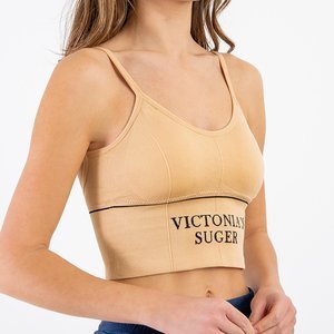 Beige sports bra with inscriptions - Underwear