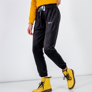 Black velor sweatpants with embroidered inscription - Clothing