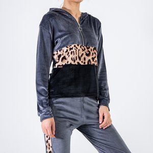 Dark gray women's sweatshirt set with leopard stripes - Clothing