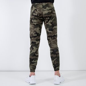Dark green men's sweatpants with silver print - Clothing