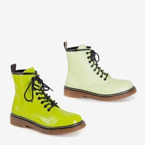 Neon green women's patent leather lace-up trappers Ornika - Footwear