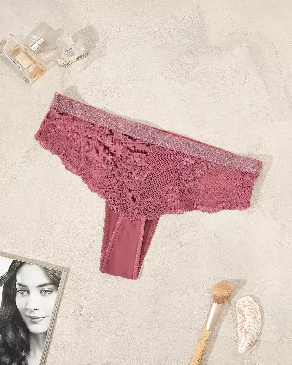 Royalfashion Dark pink lace bra briefs for women