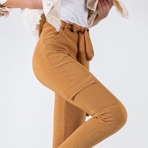 Women's combat pants with pockets in camel - Clothing