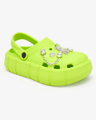 Royalfashion Neoninės žalios ažūrinės moteriškos šlepetės su cirkonių papuošimais Afuccia