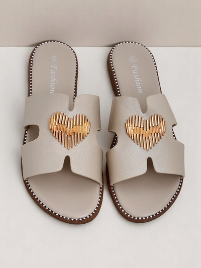 Royalfashion Women's Flat Sole Heart Chic Slides