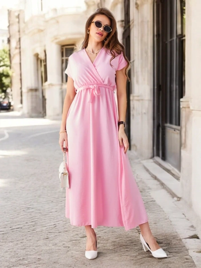 Midi-платье Royalfashion для женщин с обернутым вырезом, короткими рукавами и поясом