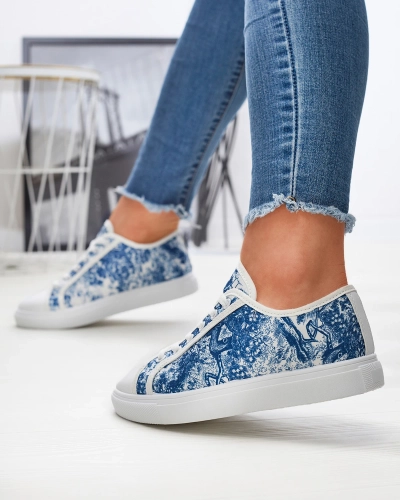 Сине-белые женские теннисные кроссовки с принтом Denoll- Footwear