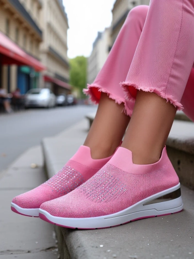 Женские кроссовки на танкетке Royalfashion с стразами Qelavise