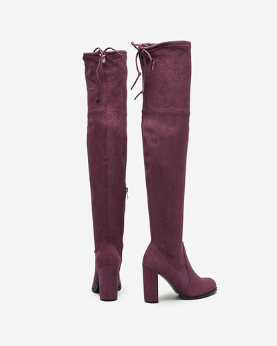 OUTLET Violetinės ir bordinės spalvos moteriški batai virš kelio Qavoti - Avalynė