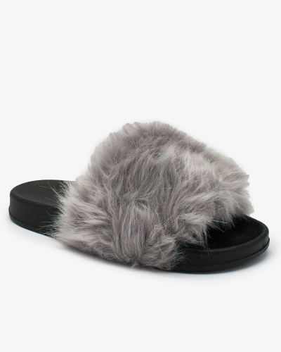Royalfashion Черно-серые женские шлепанцы с мехом Danita