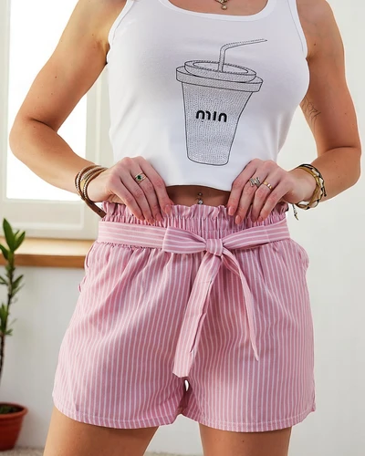 Royalfashion moteriški šortai su elastine juostele ir raišteliais liemens srityje dryžuotu raštu