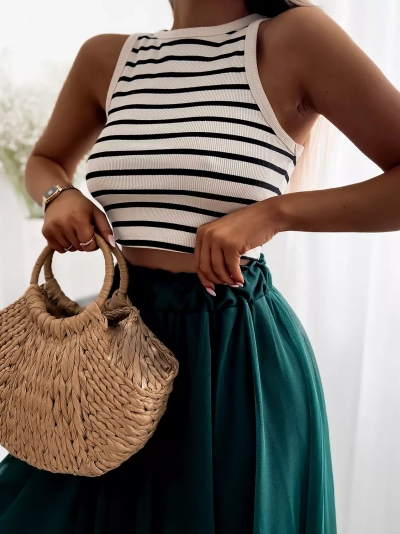 "Royalfashion" Tamsiai žalias moteriškas dvisluoksnis midi sijonas