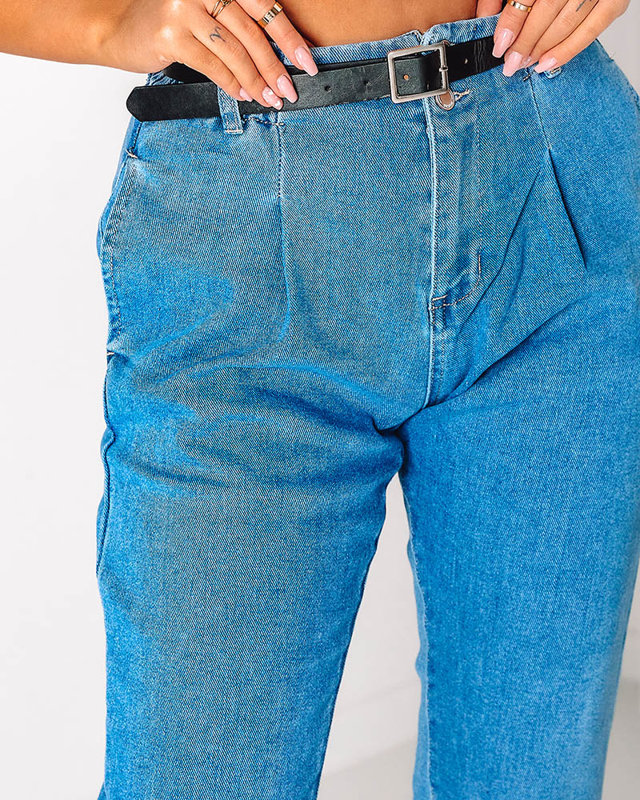 Mėlynos moteriškos džinsinės kelnės su popieriniu maišeliu - Apranga