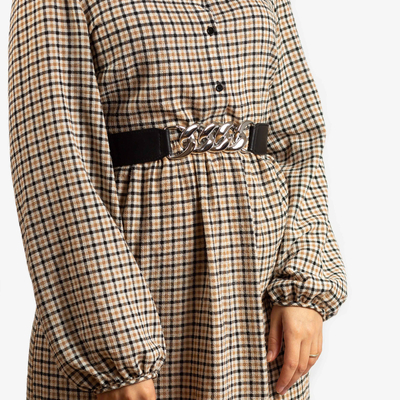 Черный женский эластичный ремень с серебристой цепочкой