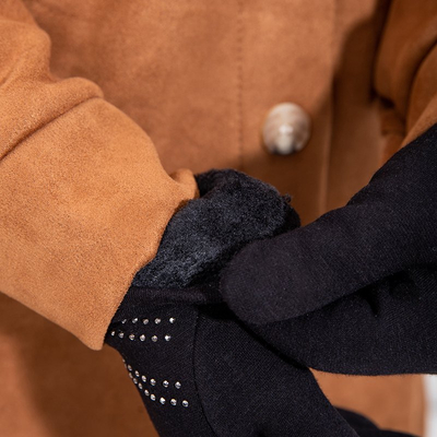 Черные женские перчатки с отделкой