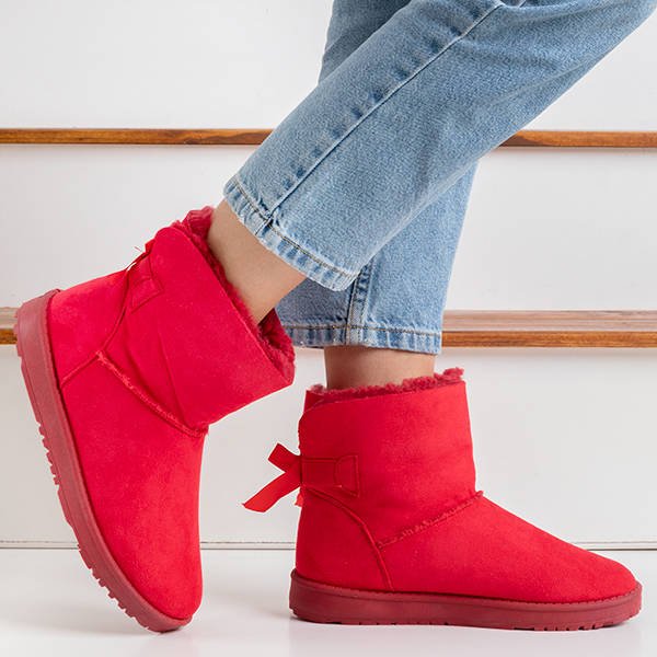 Czerwone damskie śniegowce z kokardką Pomona - Obuwie