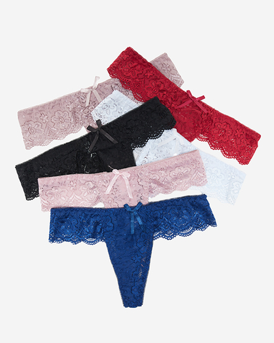 Женские кружевные однотонные стринги с бантом комплект 6 шт/уп - Нижнее белье