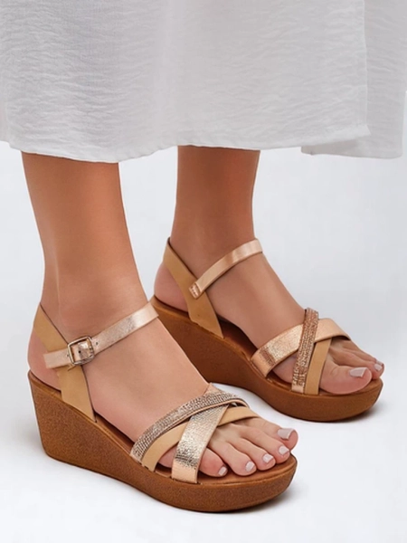 Royalfashion Moteriškos wedges basutės su cirkoniais ir blizgučiais Glittera