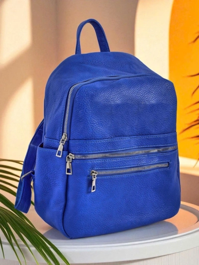 Plecak damski Callisto Royal Blue — duży, modny z ekoskóry z zamkiem