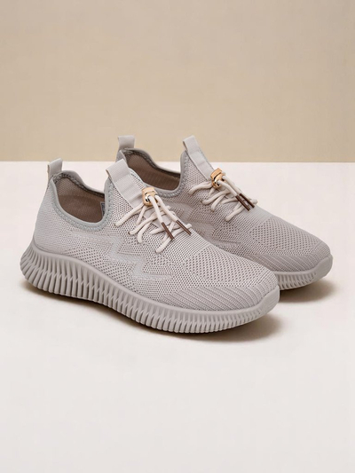 Aurelia Beige Royalfashion – Beige Women's Cloth Lace-Up Sneakers