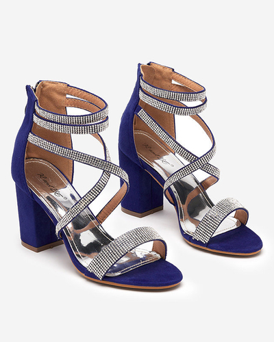 OUTLET Tamsiai mėlynos spalvos moteriškos basutės ant stulpelio su juostelėmis iš cirkonio Nitorsi - Avalynė