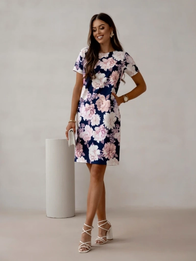 Royalfashion Простое женское платье до колен с короткими рукавами, украшенное цветочным узором