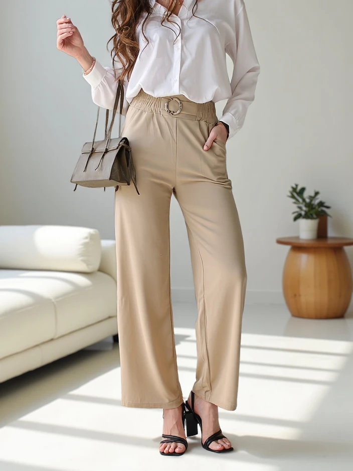 Royalfashion Широкие женские брюки с декоративной пряжкой