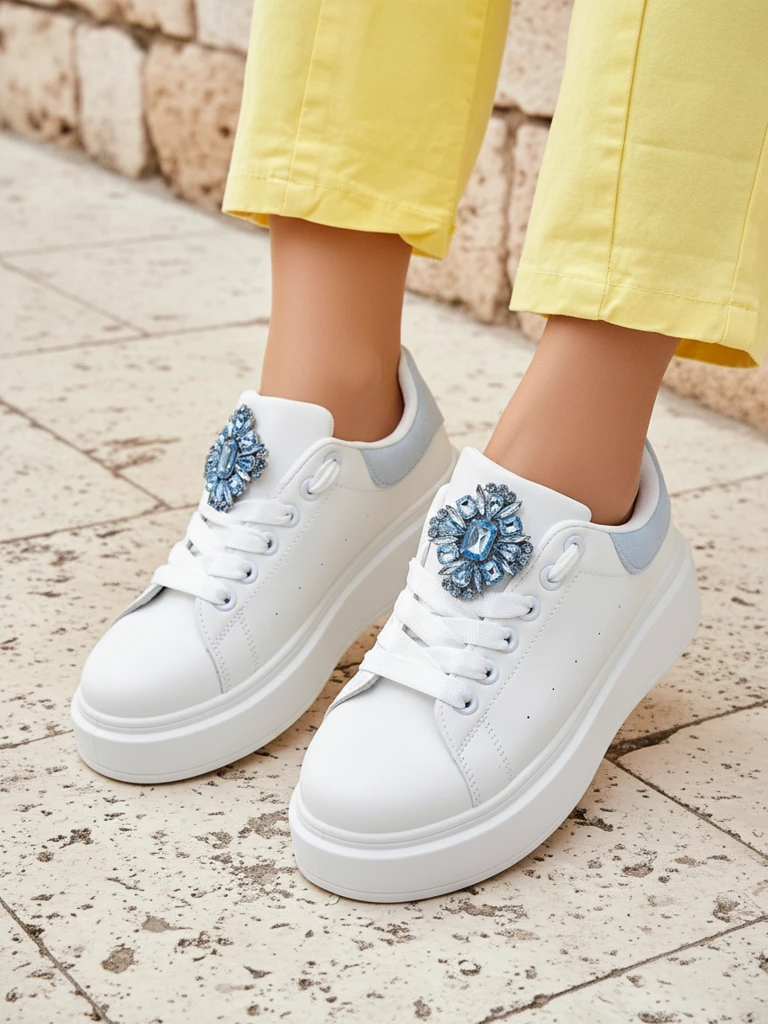 Aurelia Bianco – Белые женские кроссовки на платформе с гламурным украшением