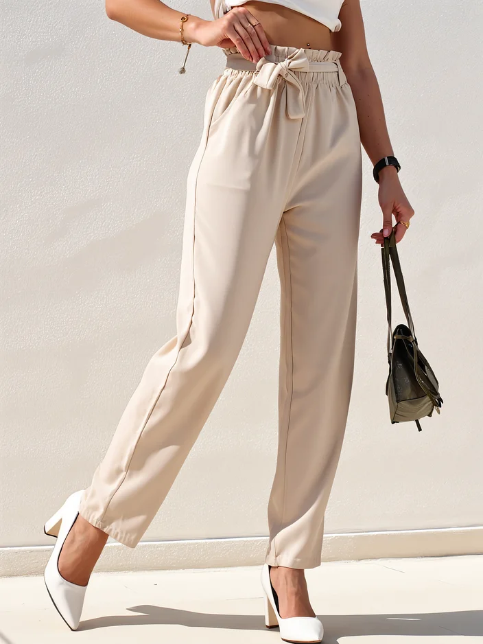 Royalfashion Paprastos moteriškos kelnės pagamintos iš audinio su diržu