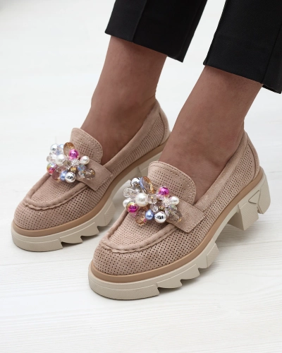 Šviesiai rudi moteriški ažūriniai mokasinai Peloga- Avalynė