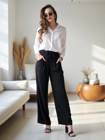 Royalfashion Широкие женские брюки с поясом