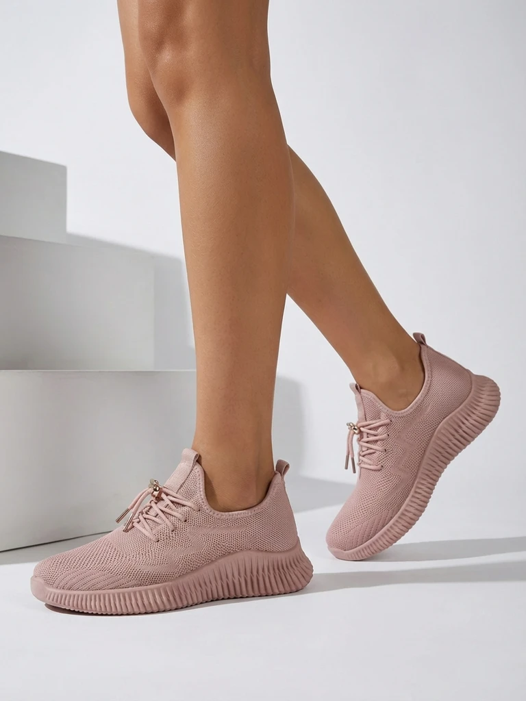 Aurelia Rosa – damskie sportowe buty Royalfashion z tkaniny, różowe, płaski obcas