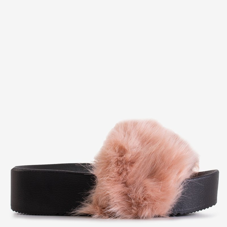 Темно-розовые женские шлепанцы на платформе с мехом Lorina