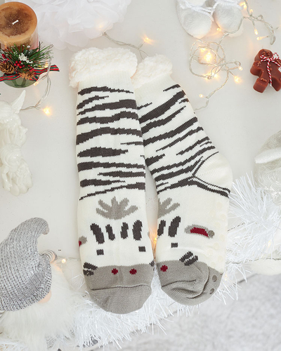 "Royalfashion" Pašiltintos smėlio spalvos moteriškos kojinės su zebrais