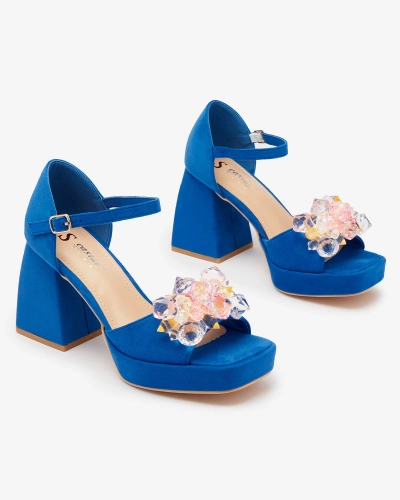 Синие женские сандалии на толстой подошве с кристаллами Celidi - Обувь