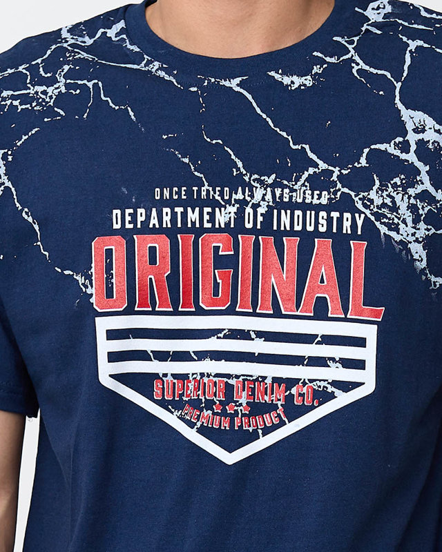 Vyriški tamsiai mėlyni marškinėliai su raštu - Drabužiai