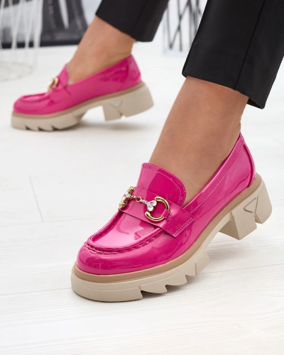 Лакированные женские мокасины цвета фуксии с кристаллами Inriw - Обувь