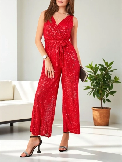 Royalfashion Длинный женский комбинезон с пайетками